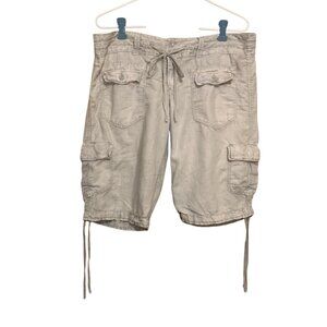 Vintage American Eagle Khaki Linen Cargo Shorts Sz 10 Coastal Lagenlook Y2K
